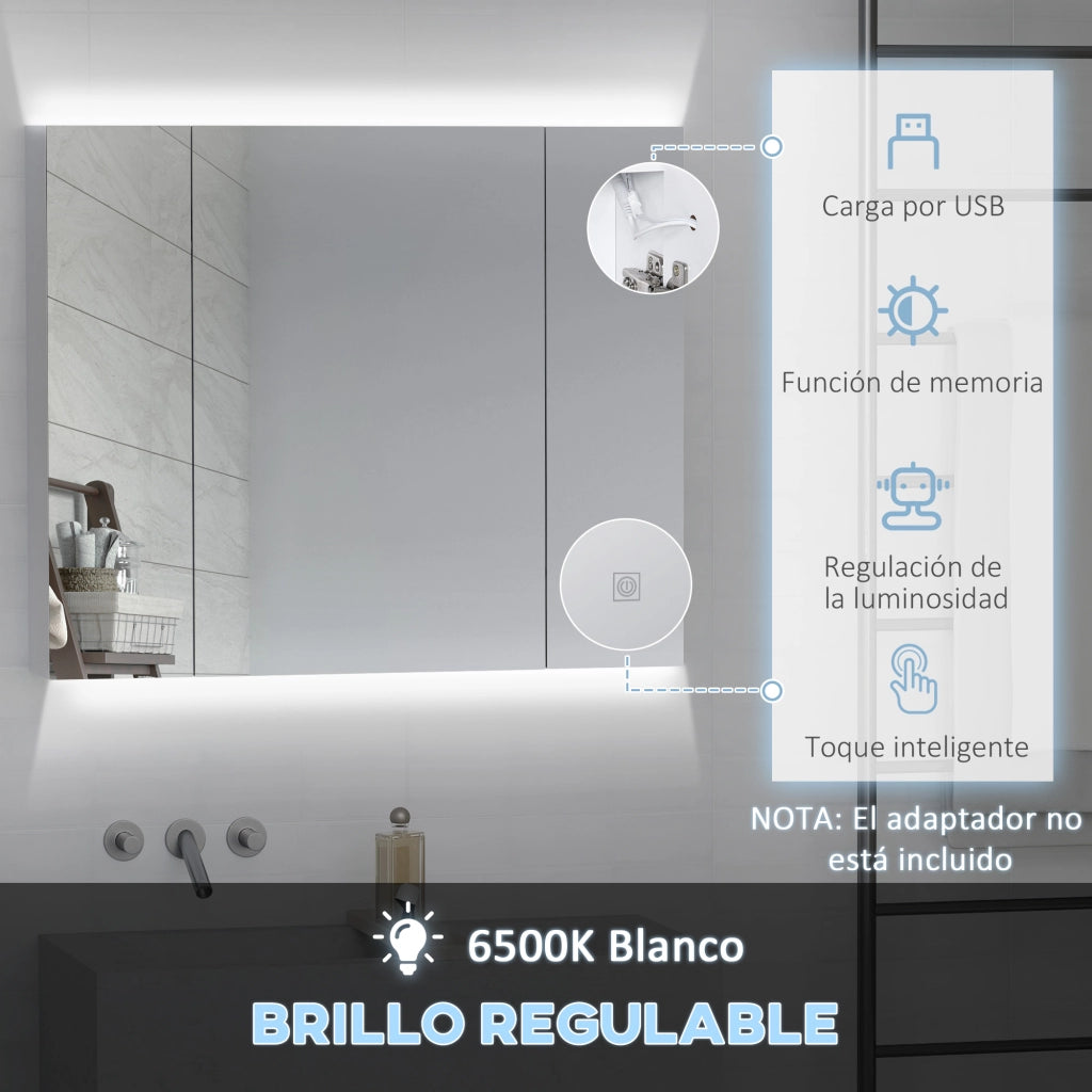 Mobile da bagno con specchio LED e USB ¨C Xylo ¨C Bianco 90x15x75 cm