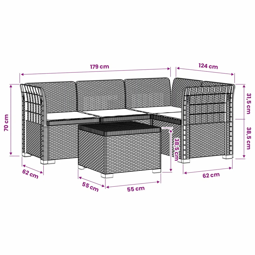 Divano da giardino 4 posti con cuscini aspetto rattan PP Bianco 3444009