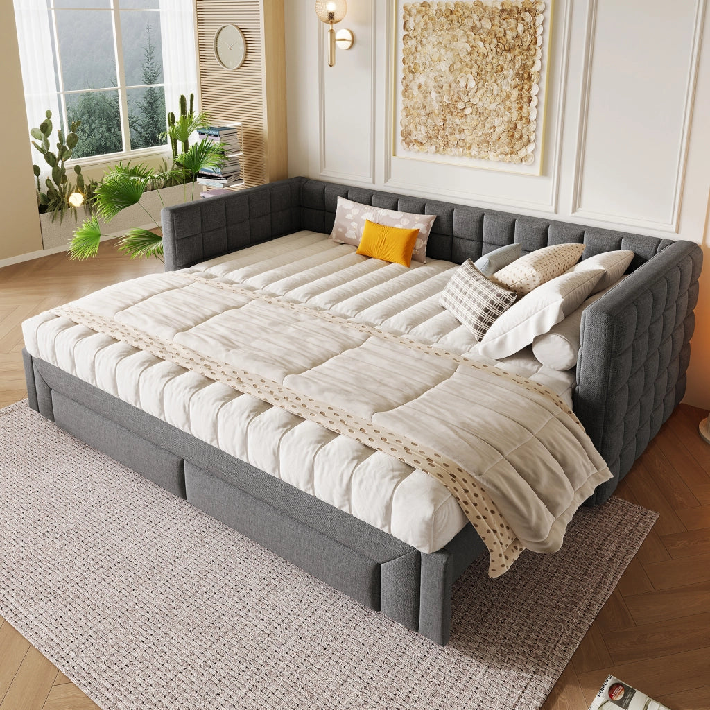 LETTO Divano Estraibile 90x200 cm Velluto Grigio con 2 cassetti