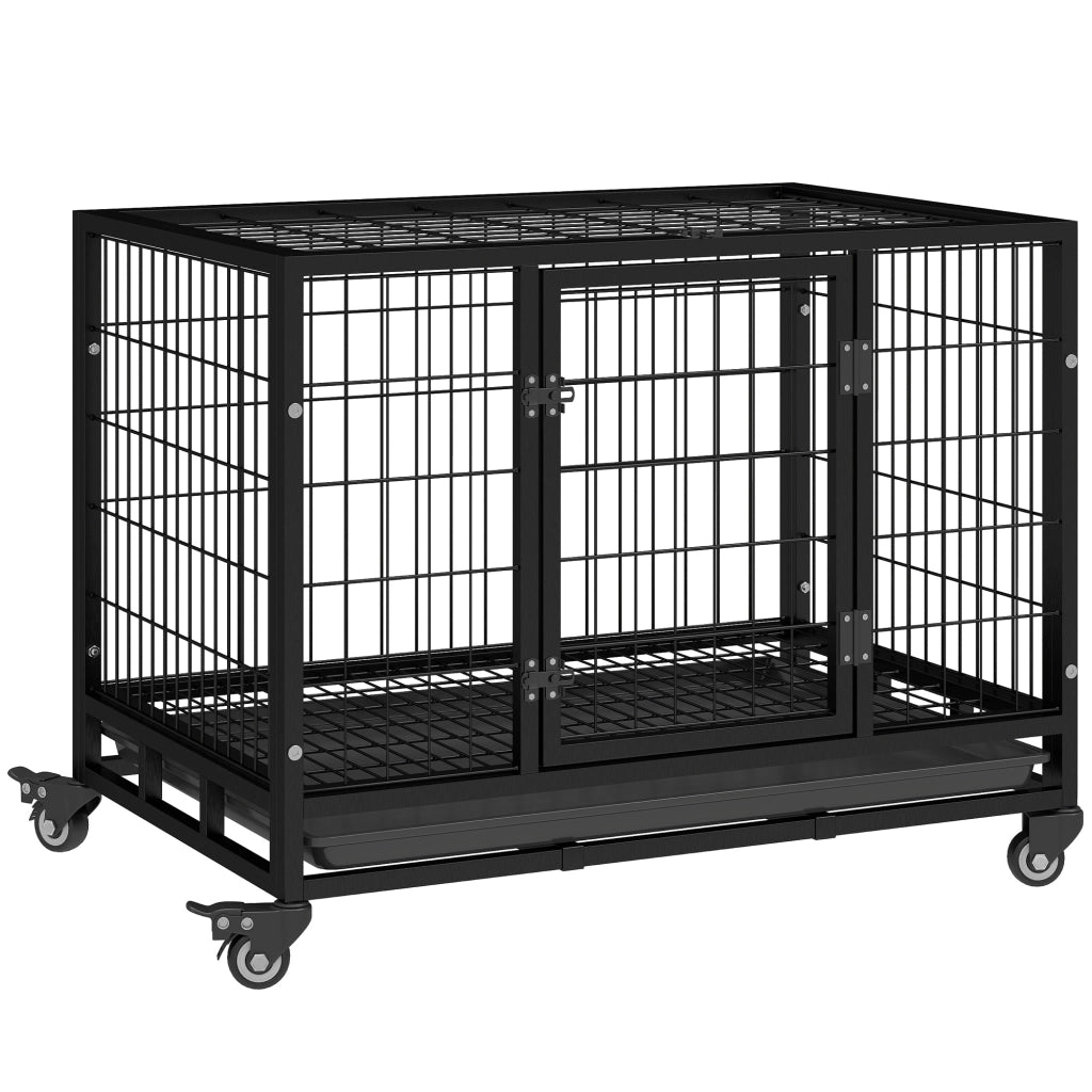 Gabbia per Cani Metallica con Ruote e Vassoio Estraibile ¨C Minimal ¨C Nero 92x62x75 cm