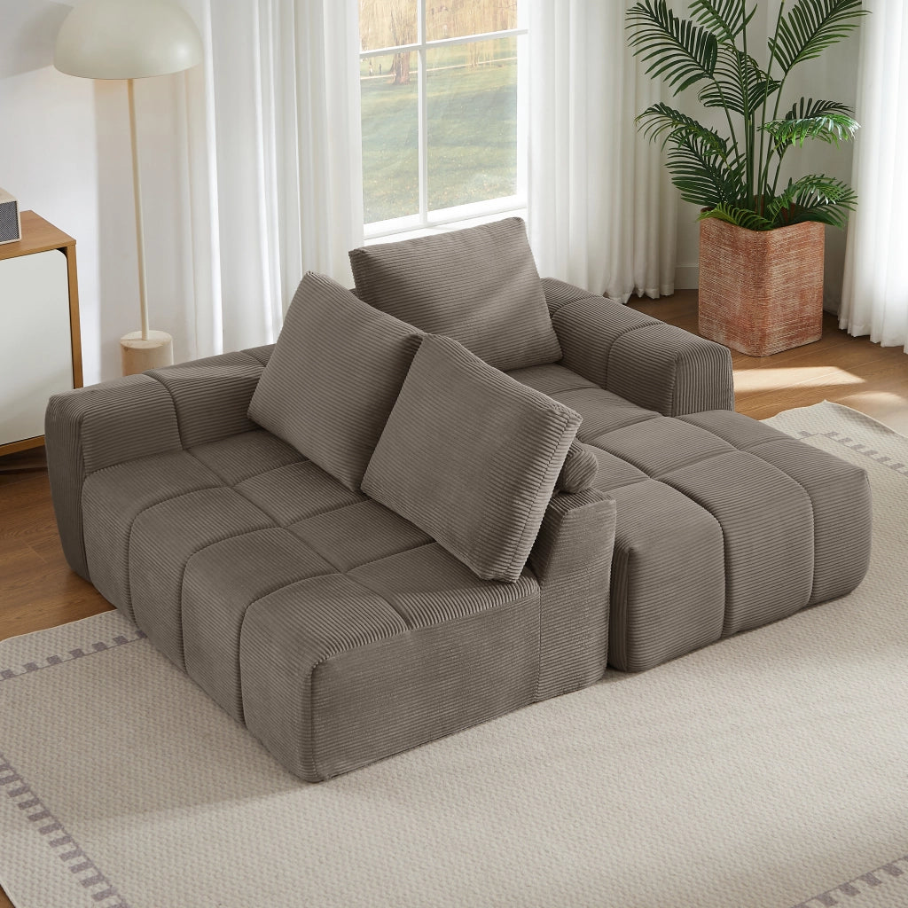 Divano Angolare in Velluto a Coste con Cuscini Estraibili ¨C MINIMAL ¨C Grigio