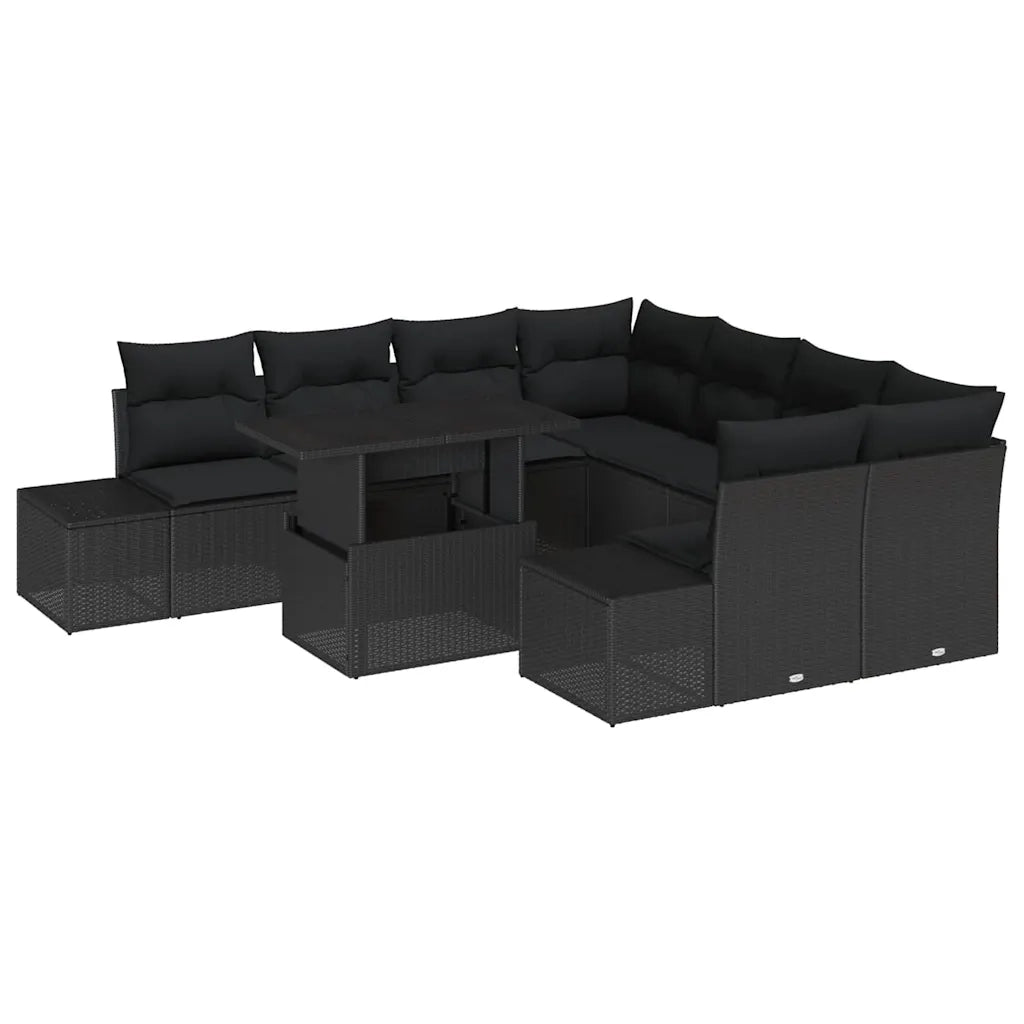 Set Divano da Giardino con cuscino 9 pcs Nero polyrattan 3349159