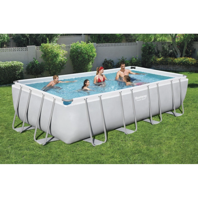 Piscina fuori terra rettangolare Bestway Power Steel 56465 549x274x122 cm con filtro, scaletta e copertura