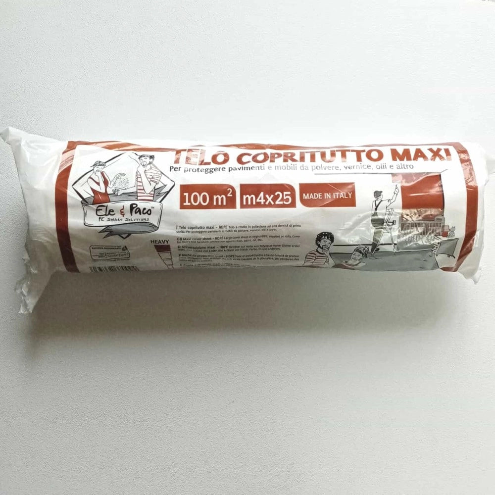 Telo copritutto maxi 4x25mt da imbianchino per proteggere da oli pittura polvere