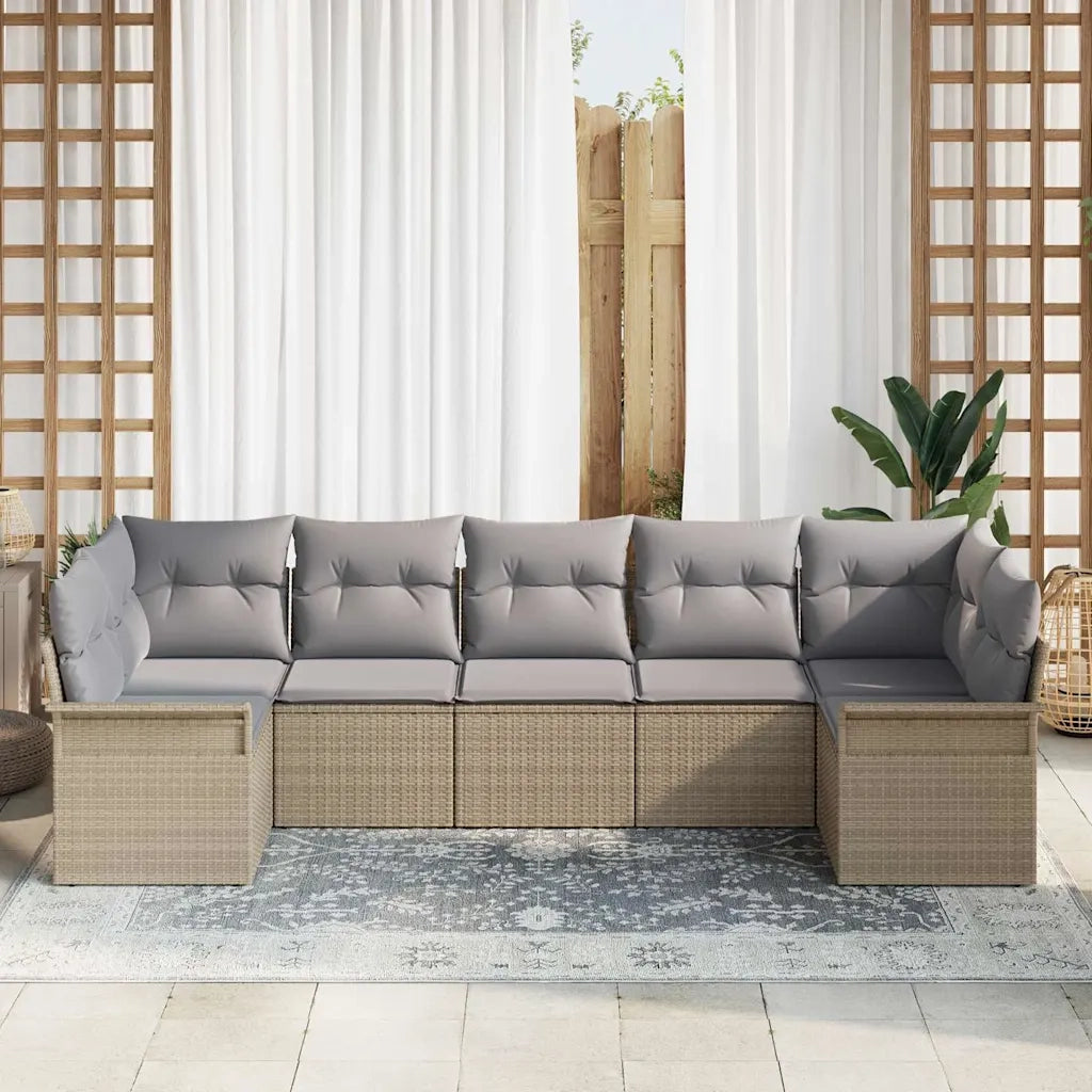 Set Divano da Giardino con cuscino 7 pcs Beige polyrattan
