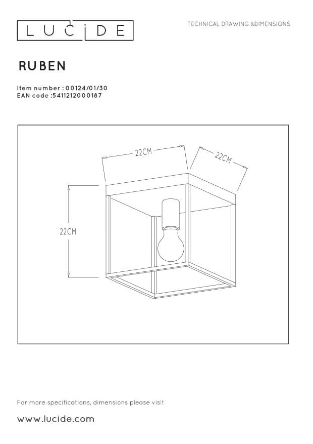 Lucide Ruben plafoniera nera metallo 22 cm E27 40W