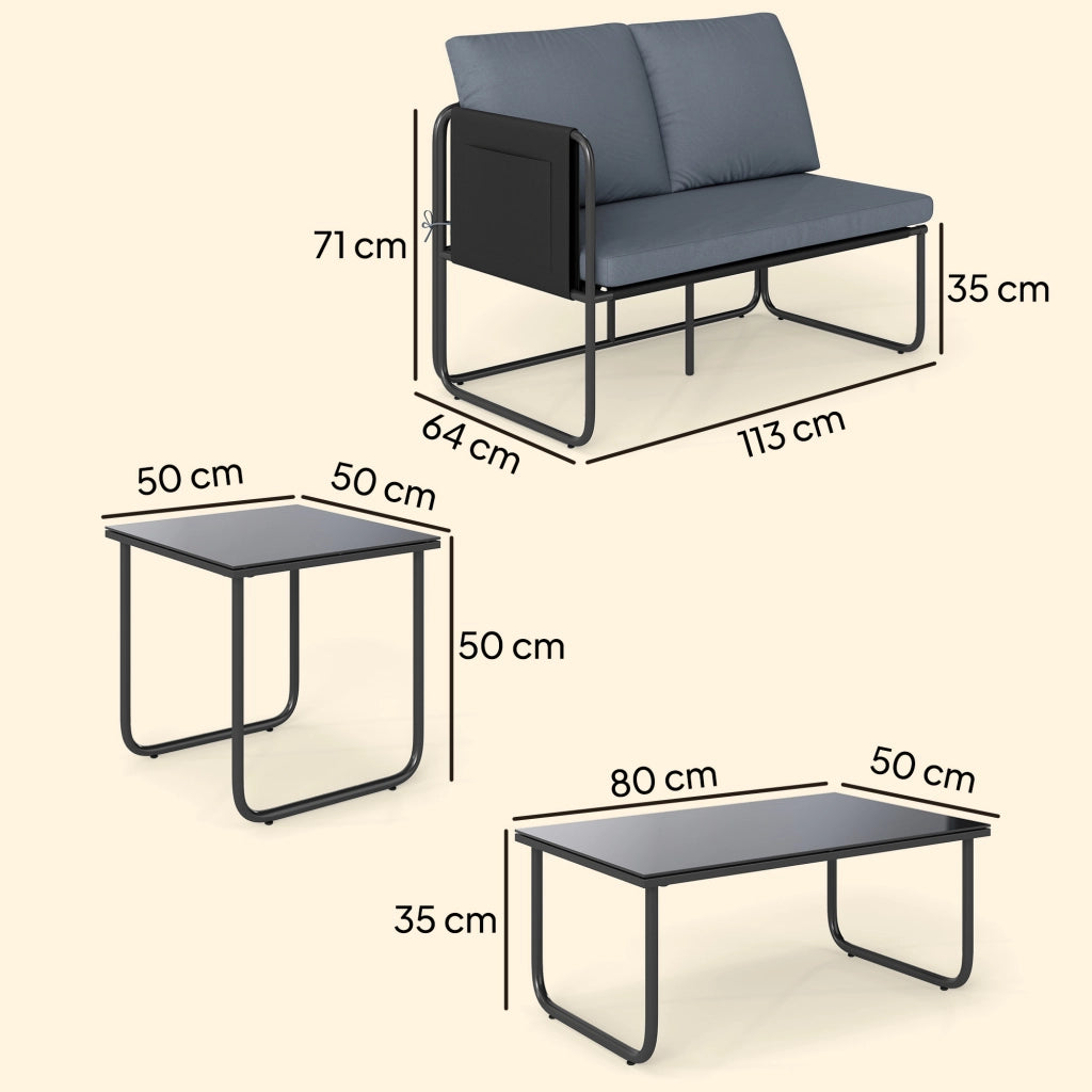 Set Giardino Esterno 4 Pezzi con 2 Divani 2 Posti 2 Tavoli in Vetro ¨C Minimal ¨C Grigio