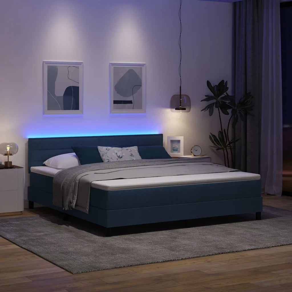 Letto a molle con materasso con led Blu 180 x 200 cm Tessuto 3342155