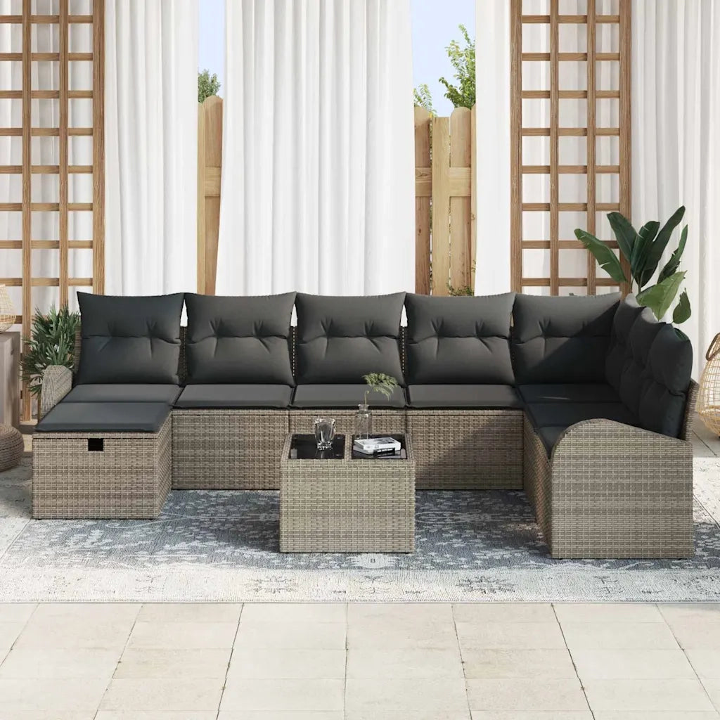 Set Divano da Giardino con cuscino 9 pcs Grigio Poly Rattan 3360470