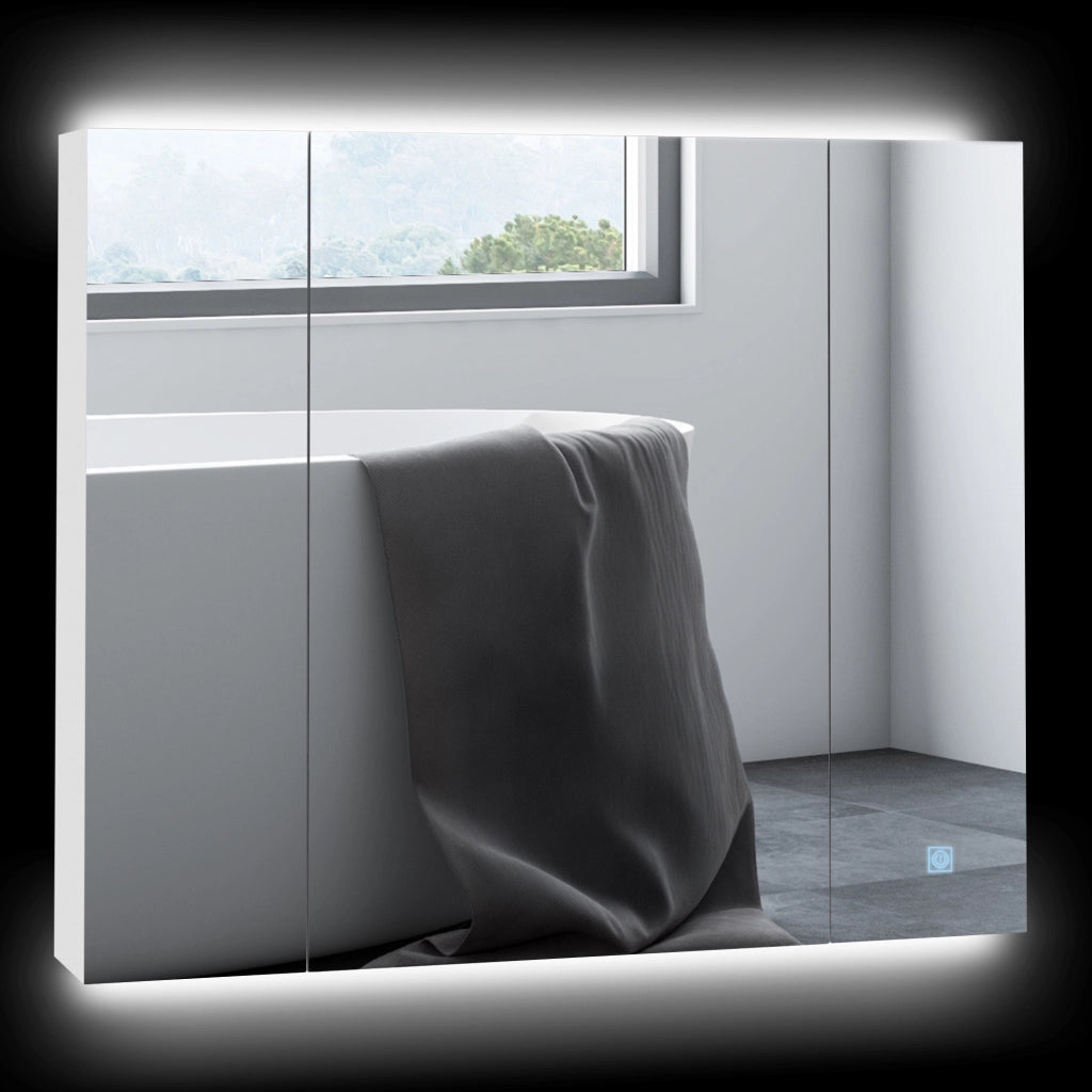 Mobile da bagno con specchio LED e USB ¨C Xylo ¨C Bianco 90x15x75 cm