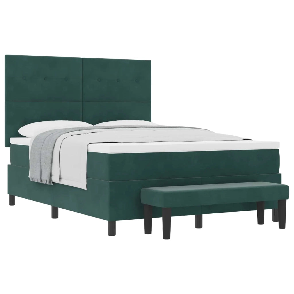 Letto a molle con materasso Verde scuro 140 x 190 cm Velluto