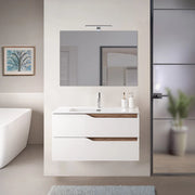 Mobile bagno sospeso 100 cm bianco e quercia con lavabo Sumya