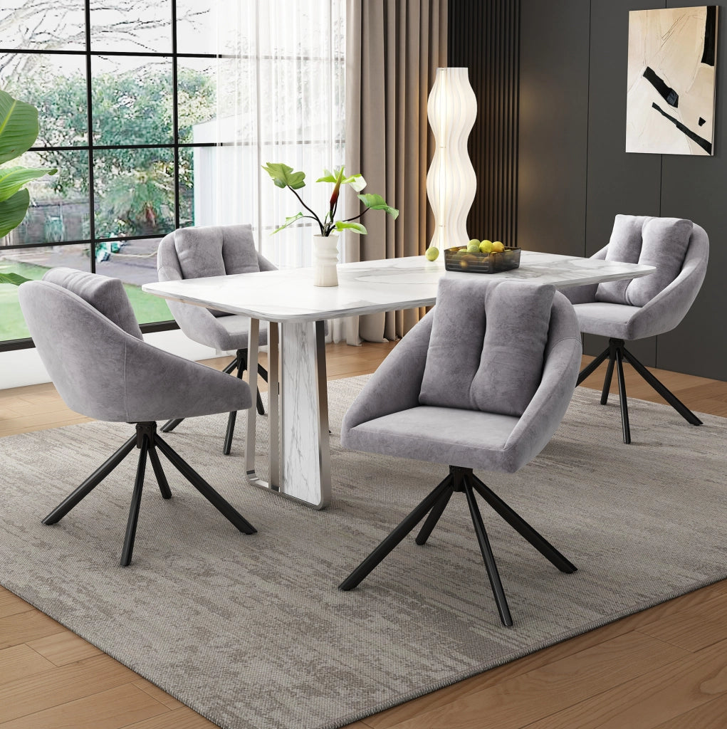 Set di 4 sedie girevoli in velluto grigio