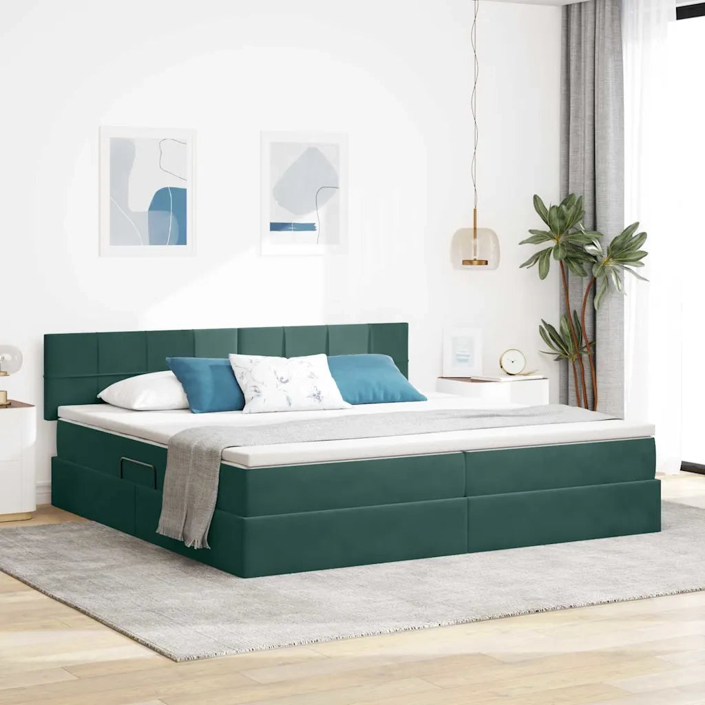Letto con Contenitore Verde Scuro 200 x 200 cm Velluto 3370782