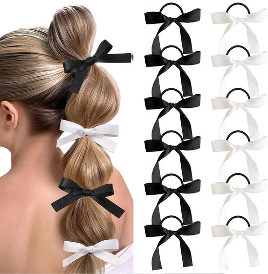 12 pezzi di fermacapelli in seta per bambine - accessori per capelli nero e bianco