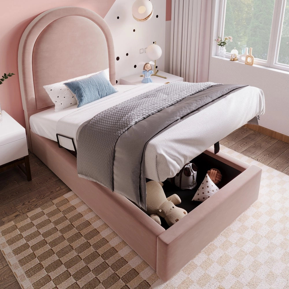 Letto Singolo Imbottito per Bambini ¨C MINIMAL ¨C Rosa Velluto 90x190