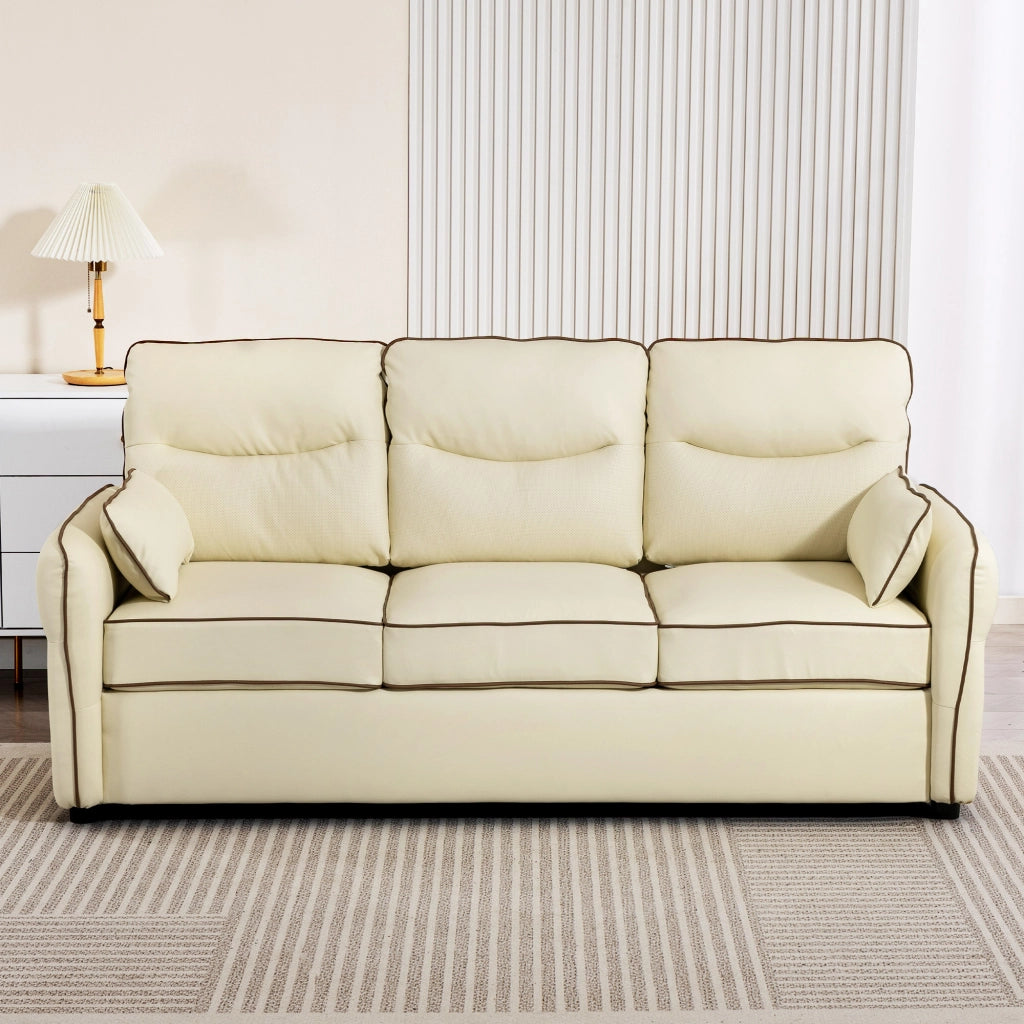 Divano 3 Posti in Similpelle Beige con Cuscini ¨C Minimal ¨C 190x83x90 cm