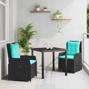 Set da Pranzo per Giardino 3 pcs Nero Poly Rattan