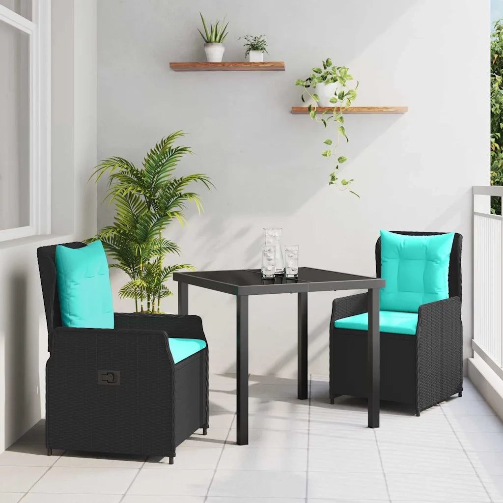 Set da Pranzo per Giardino 3 pcs Nero Poly Rattan