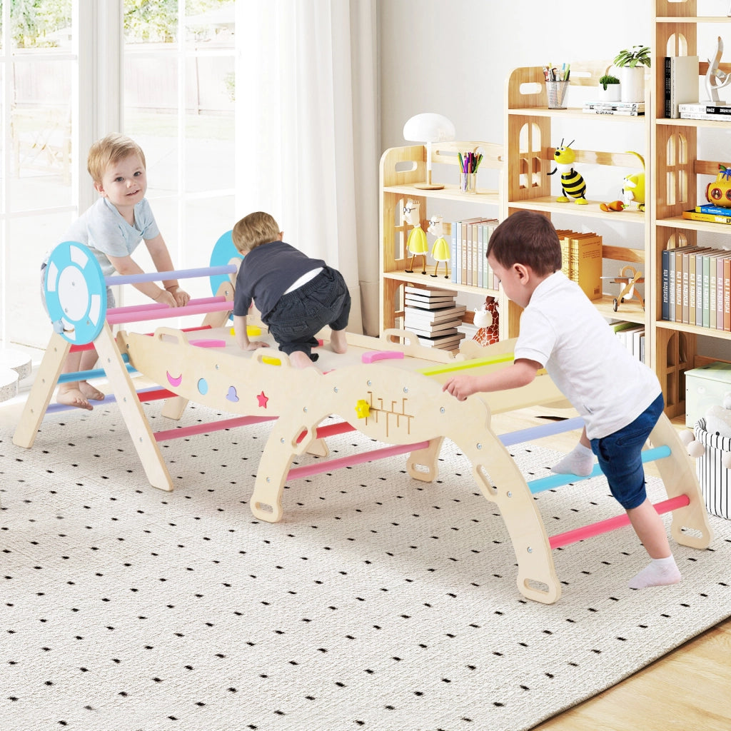 Set triangolare 7 in 1 legno montessori nautico arrampicata scivolo-Set scala arco labirinto palestra interna pieghevole bambini Colorato