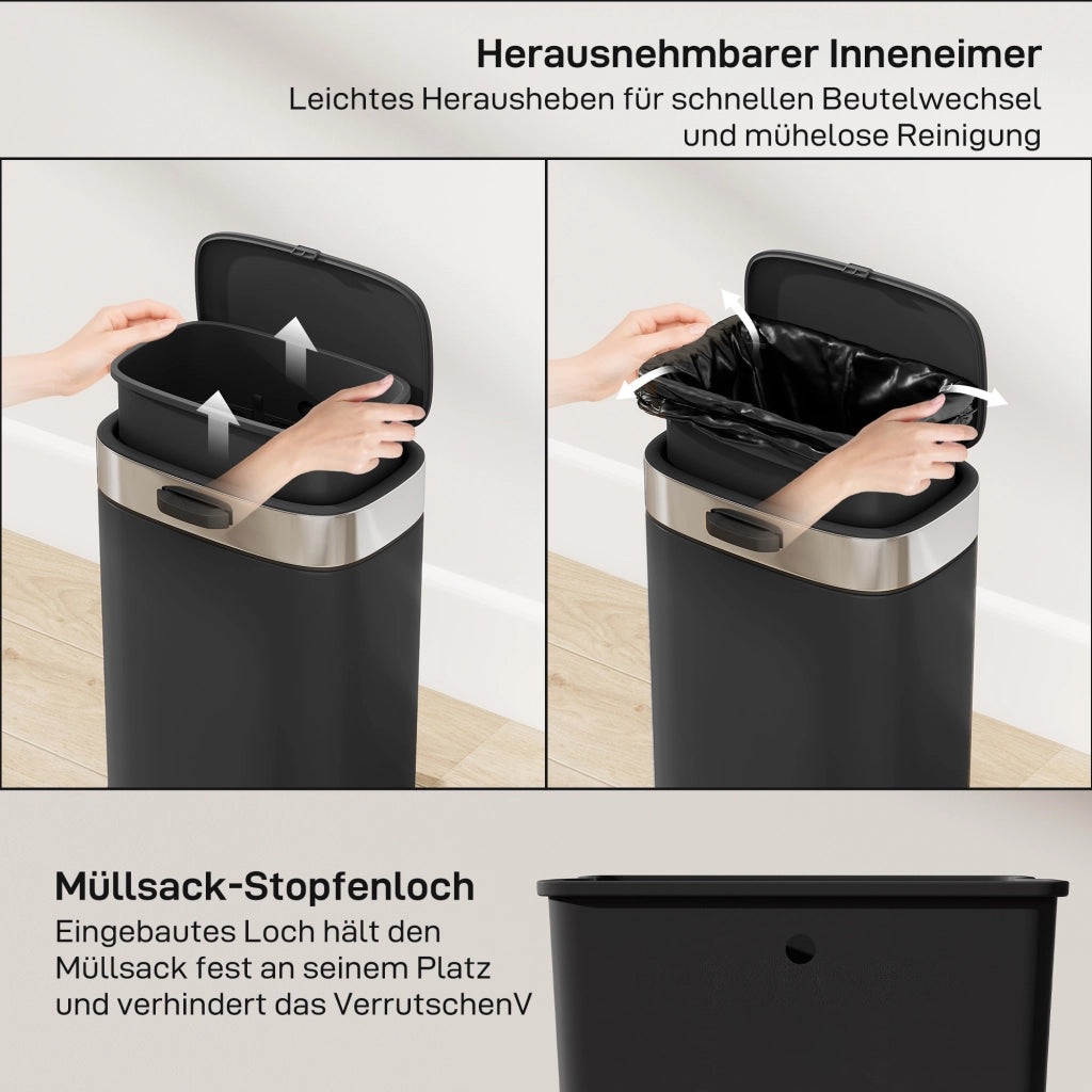 Pattumiera Acciaio Inox ¨C Xylo ¨C Coperchio Aperto, Secchio Interno Estraibile, 21,5x19,5x30cm, Nero
