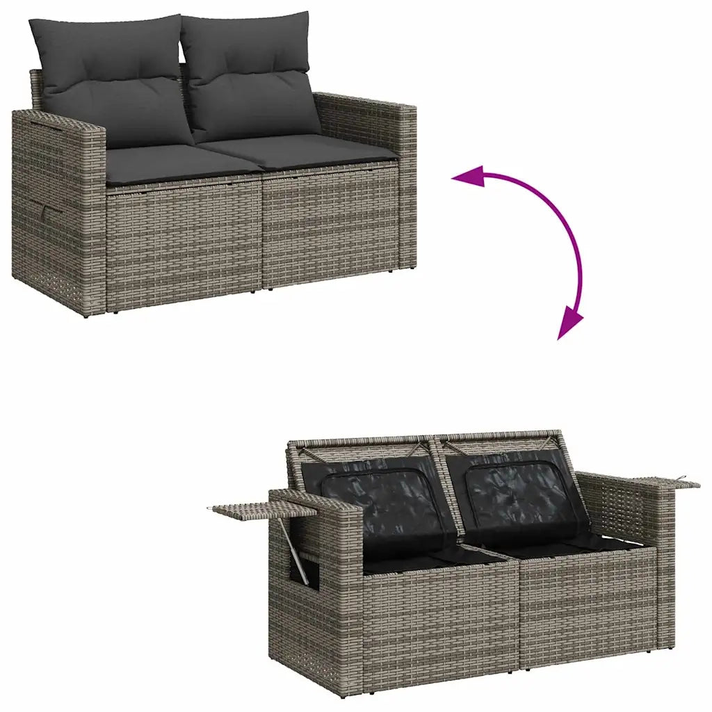 Set Divani da Giardino 7 pz con Cuscini Grigio in Polyrattan 3326511