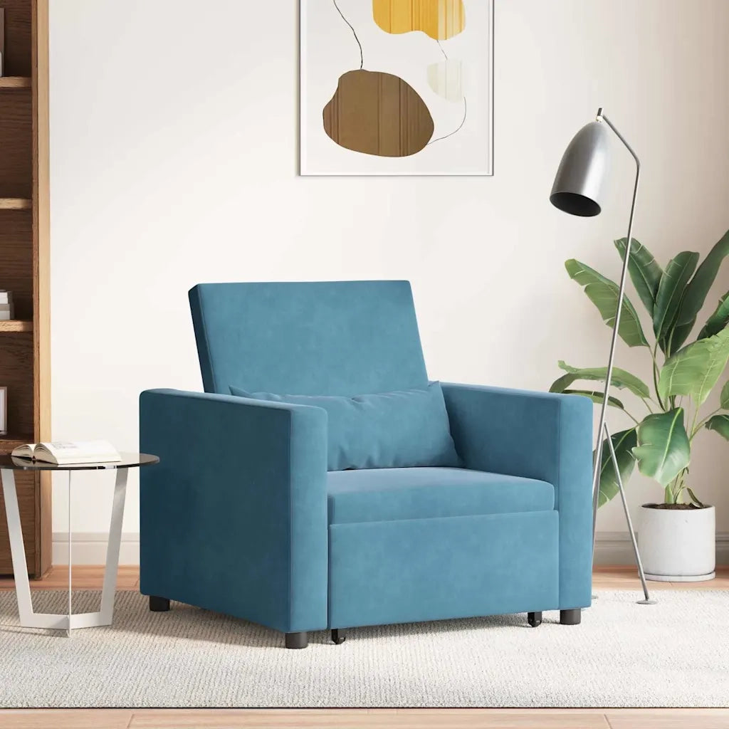 Divano letto estraibile singolo con ruote Blu Velluto 42002706