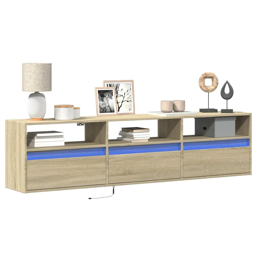 Mobile TV a Parete con LED Rovere Sonoma 180x31x45 cm 3307942