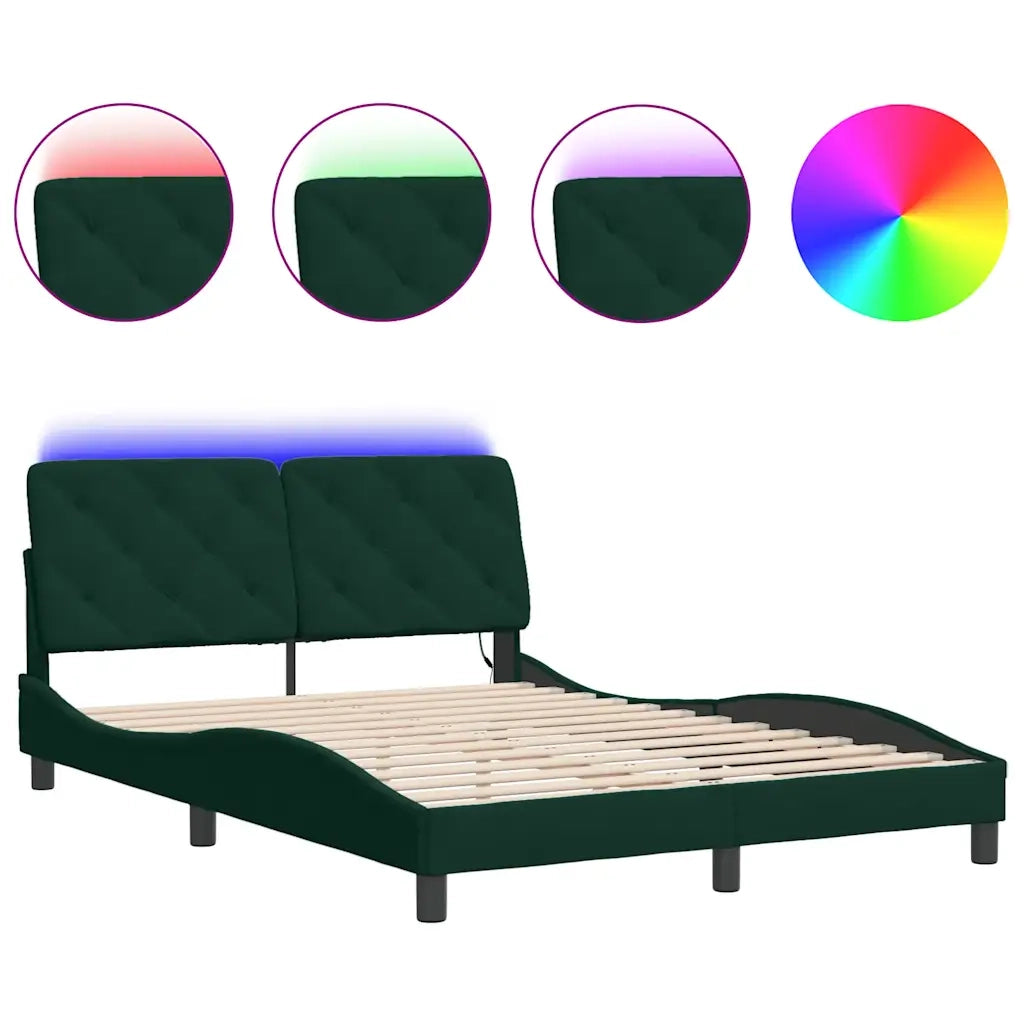 Giroletto con LED senza Materasso Verde Scuro 140x200 cm in Velluto 3213858