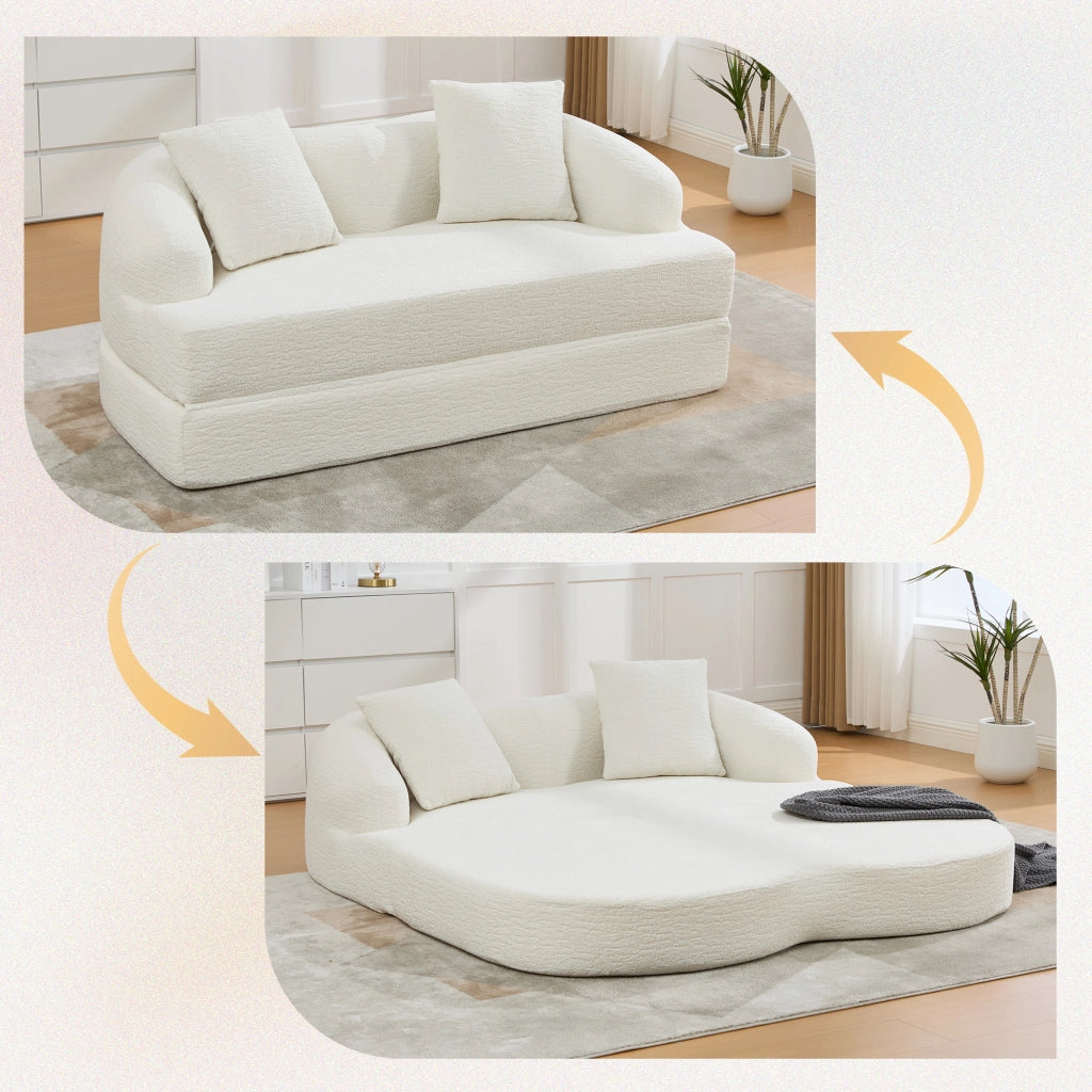 Divano letto 2 posti - con funzione letto e schienali separati - in chenille beige