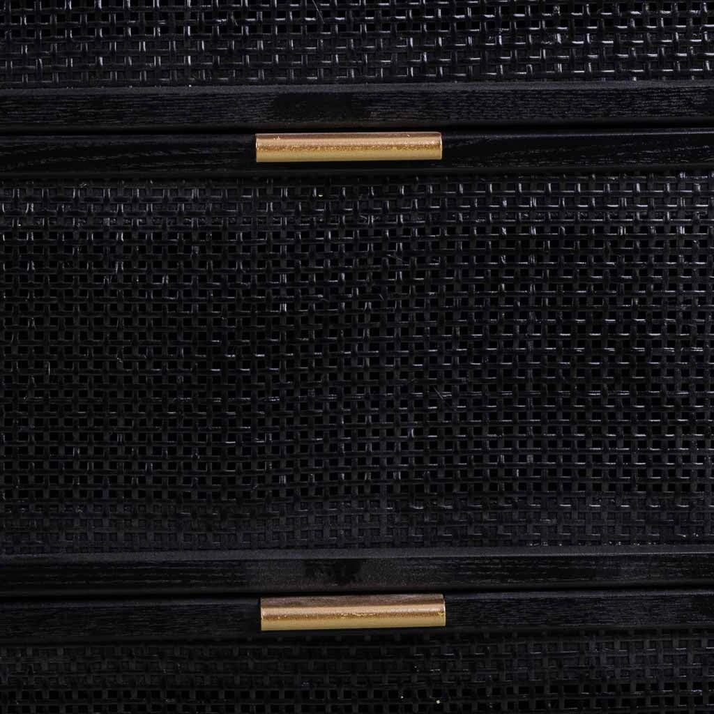 Credenza legno e rattan nero e oro 115x35x80cm
