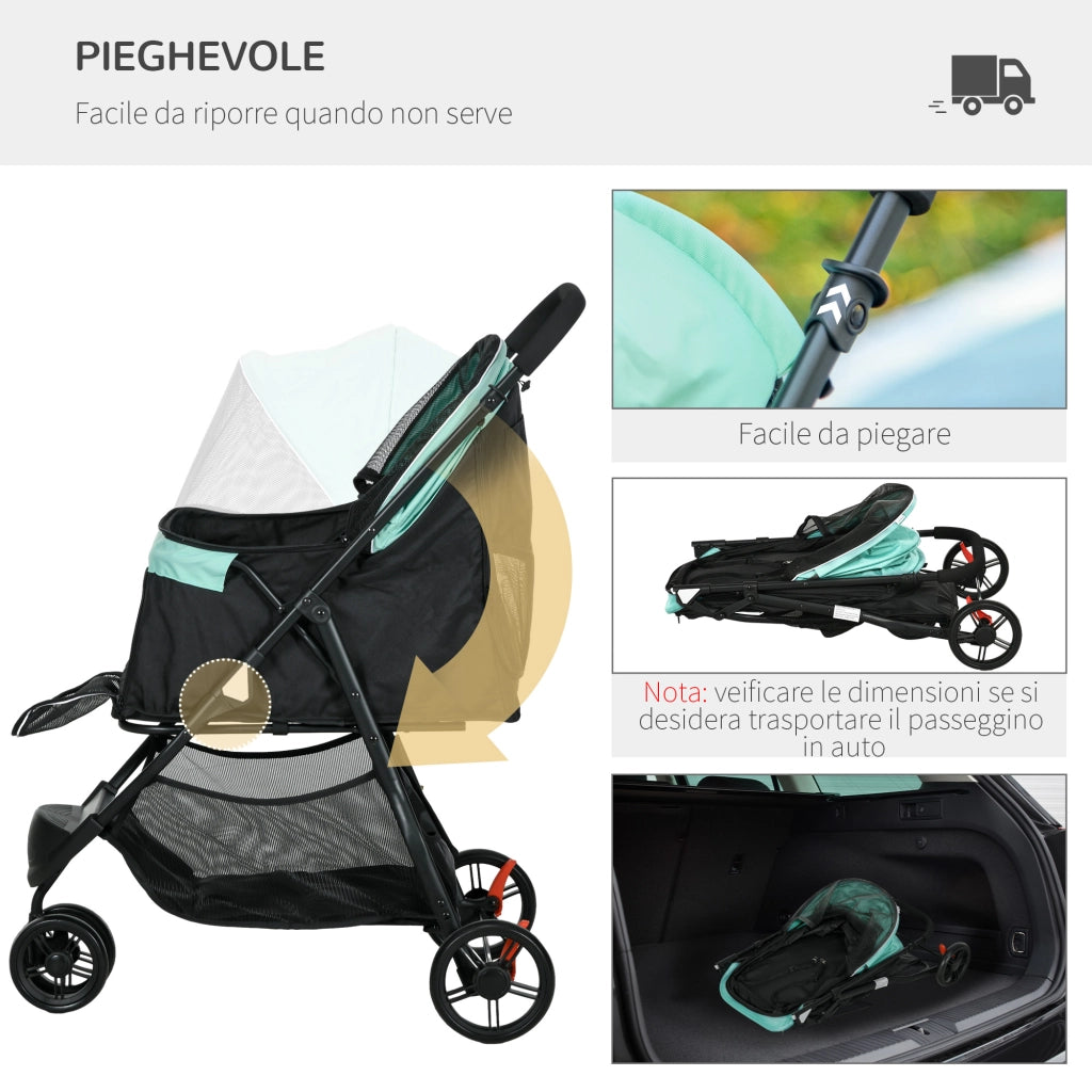 Carrello Pieghevole per Cani Piccoli con Copertura Antipioggia ¨C Minimal ¨C Verde