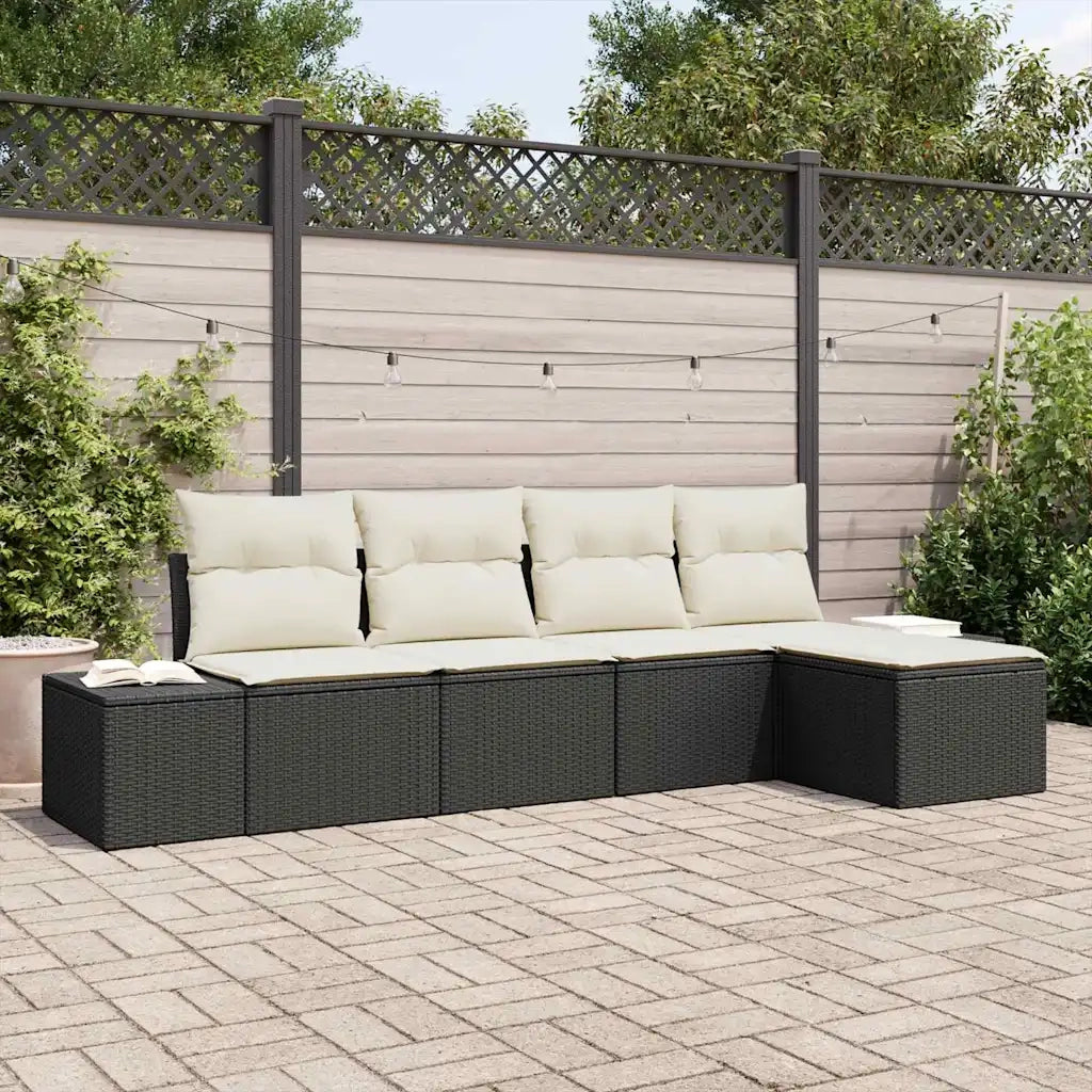 Set Divano da Giardino 5 pcs Nero e Crema polyrattan 3355686