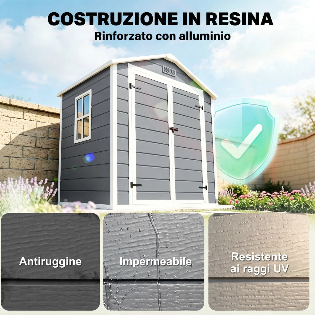Casetta da Giardino ¨C zephmum ¨C Grigio, PP e Alluminio, 183x134x210 cm
