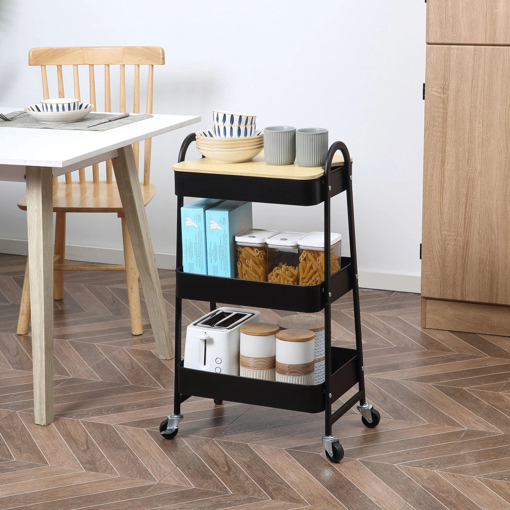 Carrello di servizio con 3 ripiani ¨C zephmum ¨C nero metallo plastica