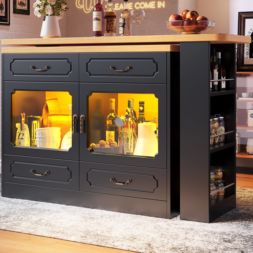 TAVOLO BAR Girevole 360° 135-203x39x92,8 cm Nero con LED