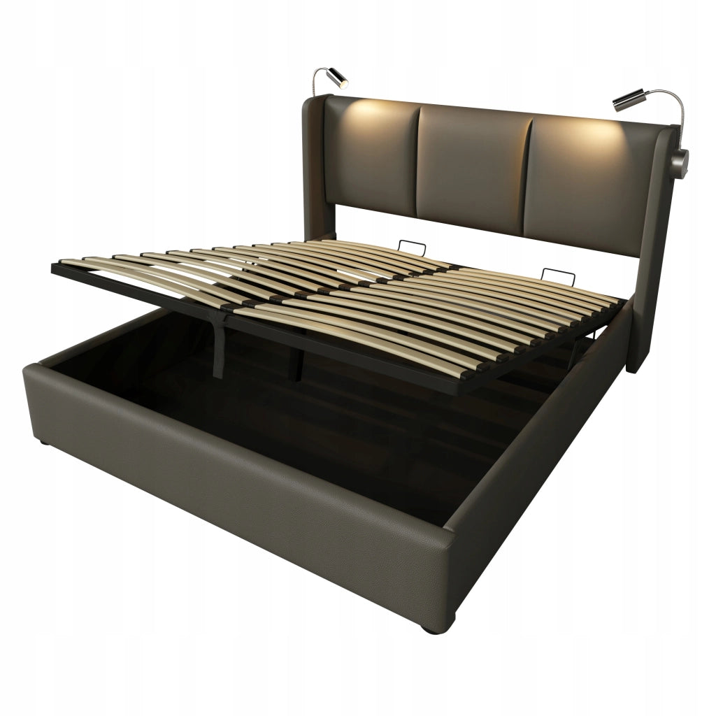 Letto imbottito 160x200 grigio con illuminazione - Xylo