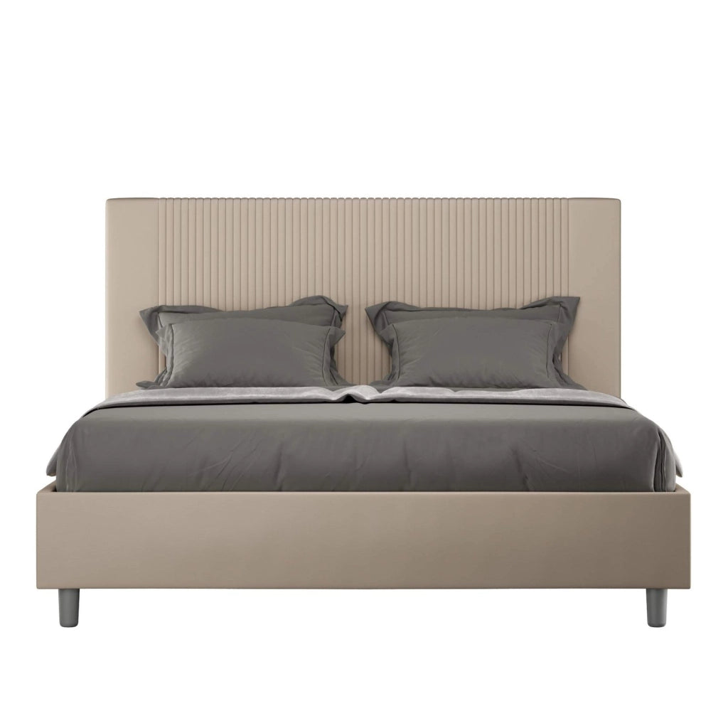 Letto queen size contenitore imbottito 150x210 similpelle tortora Goya