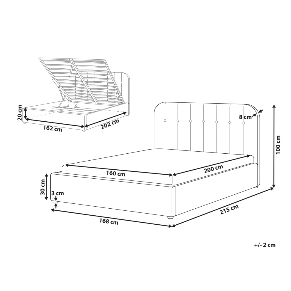 Letto Matrimoniale con Contenitore in tessuto bianco sporco 160 x 200 cm con testiera a doghe