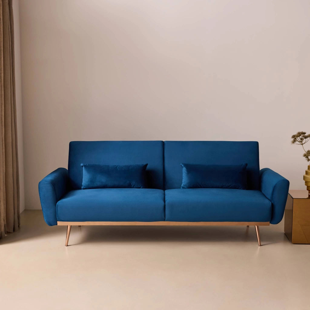 Divano letto reclinabile in velluto, 3 posti, blu