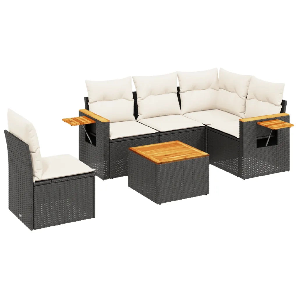 Set Divano da Giardino 6 pz con Cuscini Nero in Polyrattan
