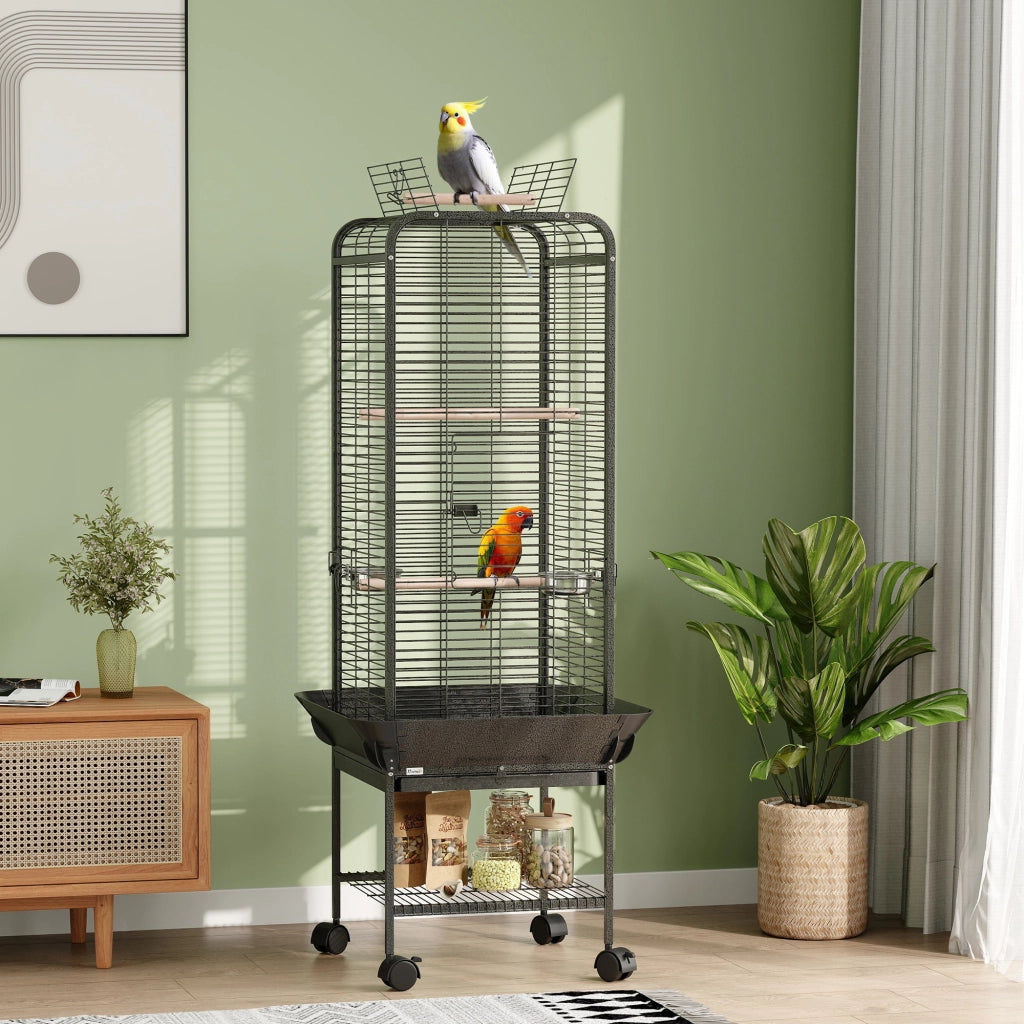 Gabbia per Pappagalli con Ruote ¨C Xylo ¨C 62,5x62,5x146 cm Grigio Scuro