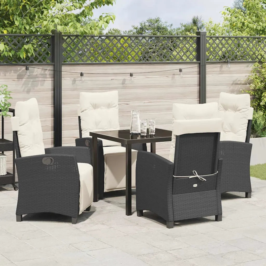 Set da Pranzo per Giardino con cuscino 5 pcs Nero polyrattan