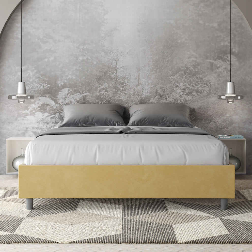 BS COM Letto matrimoniale senza rete imbottito 160x210 microfibra ocra