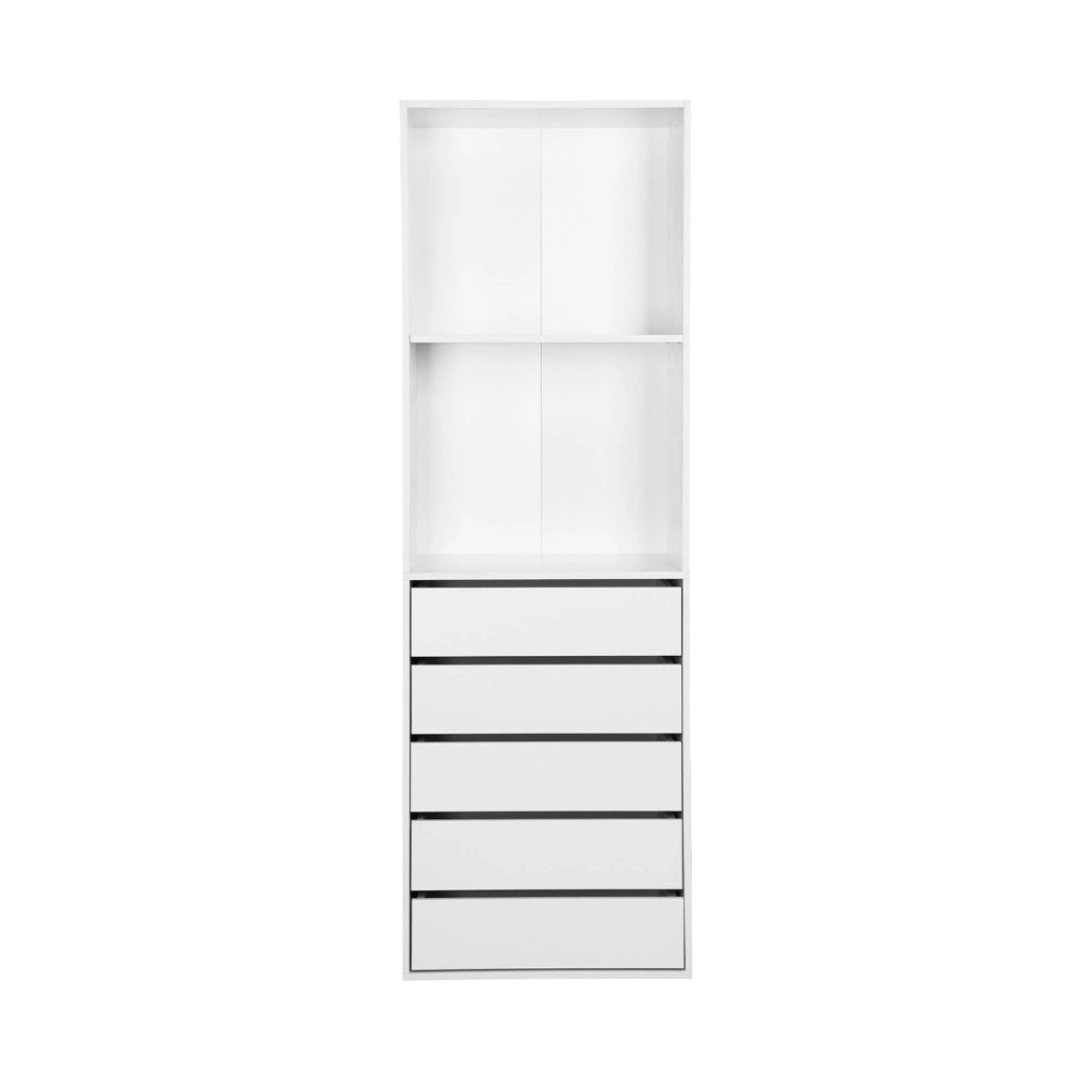 Modulo armadio con 5 cassetti e 2 ripiani, bianco