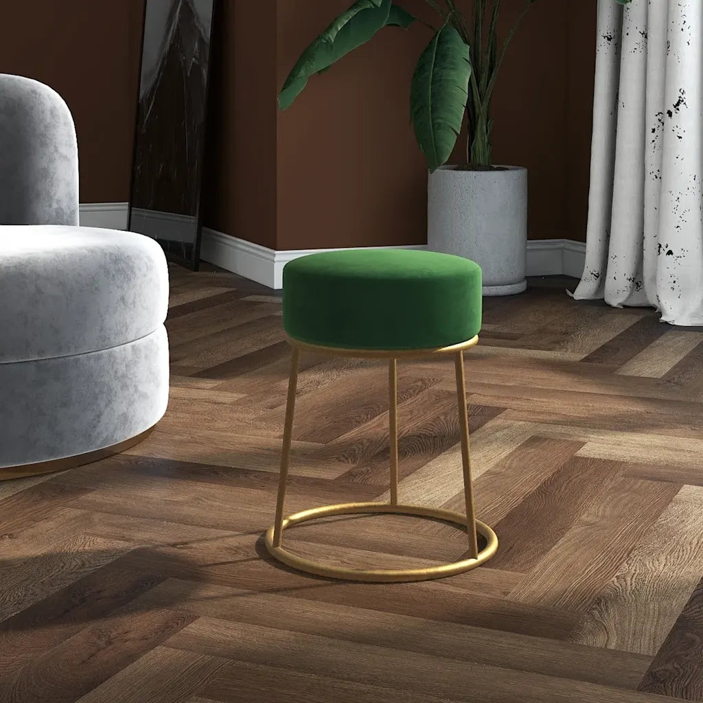 Sgabello Rotondo Verde in Velluto CFW9252542