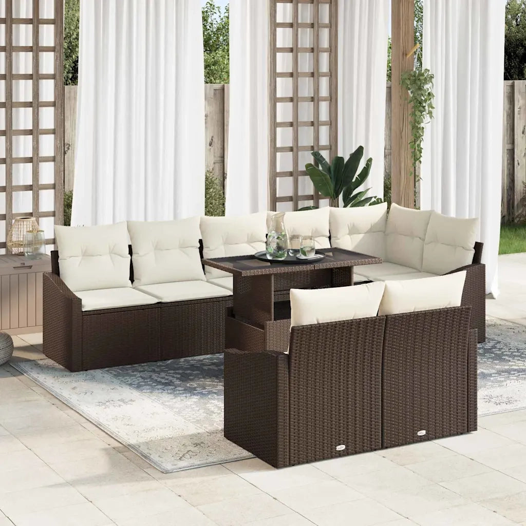 Set Divano da Giardino con cuscino 9 pcs Marrone e Crema 3357761