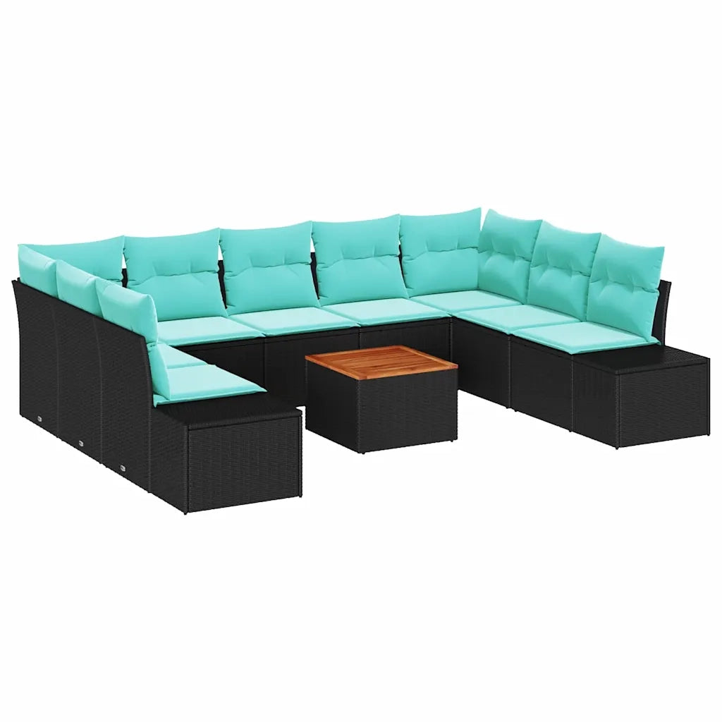 Set Divano da Giardino 10 pz Nero polyrattan 3348005