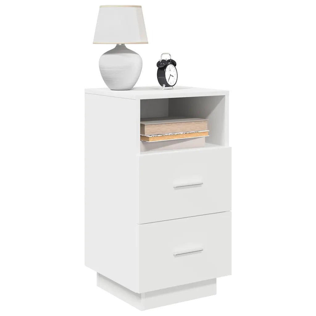 Comodino con 2 Cassetti-Tavolino da notte Bianco 36x36x68 cm