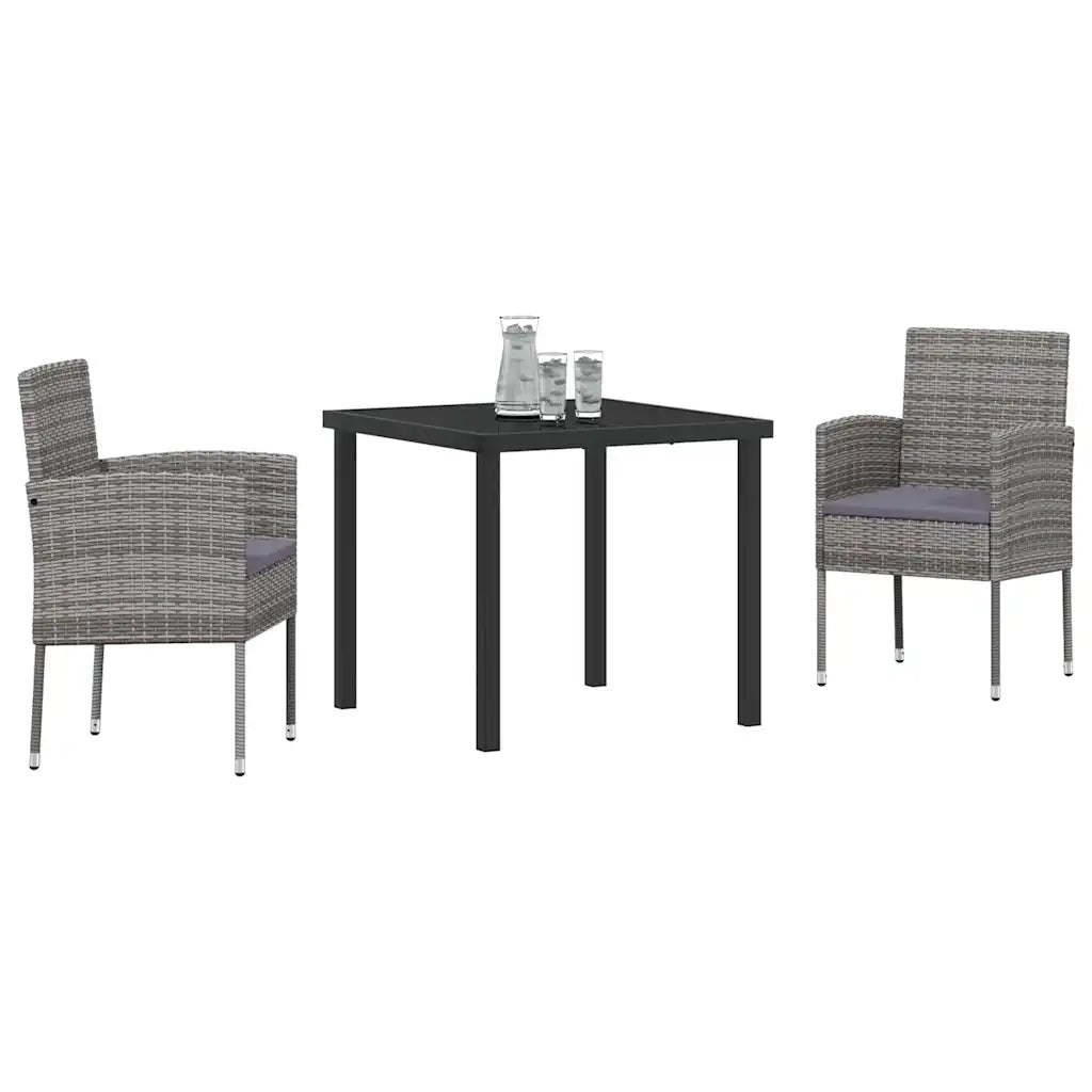 Set da Pranzo per Giardino con cuscino 3 pcs Grigio polyrattan 3380057